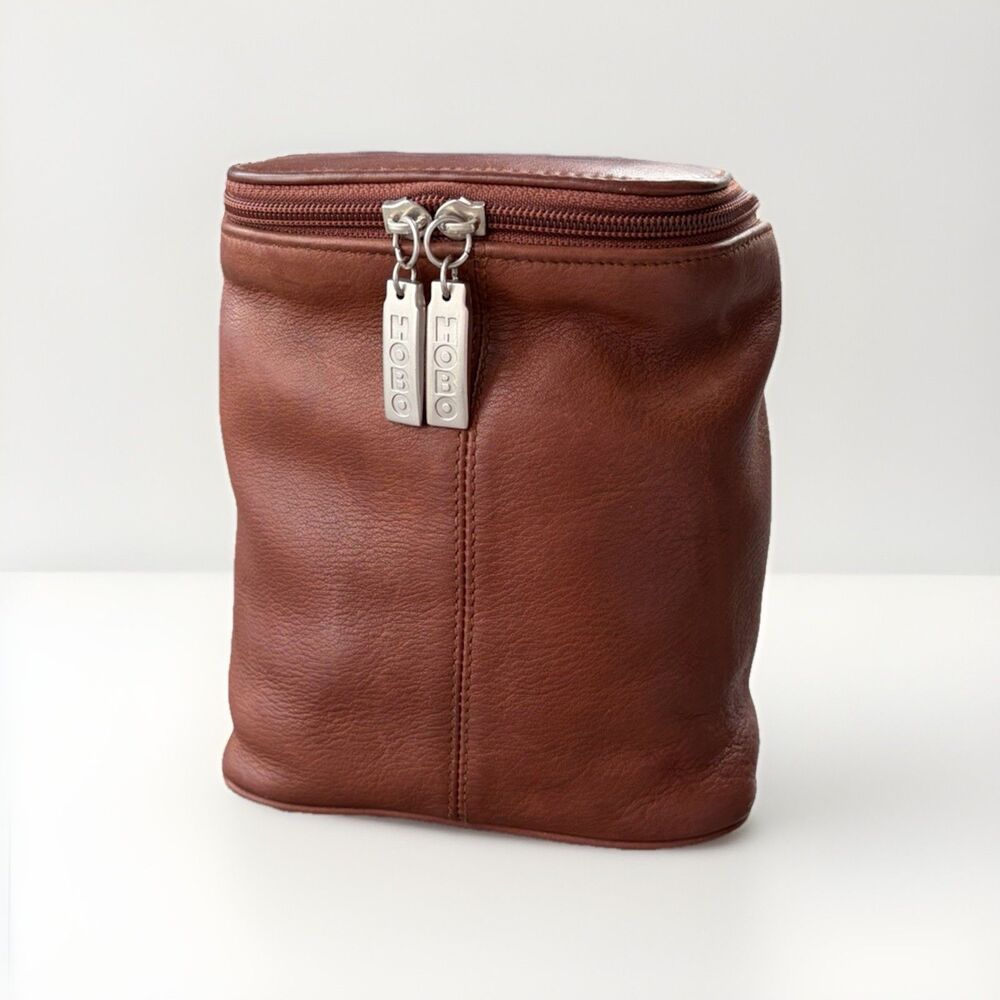Hobo International Brown Leather Pouch Bag Purse Zip Boho Hippie Festival - Picture 2 of 9